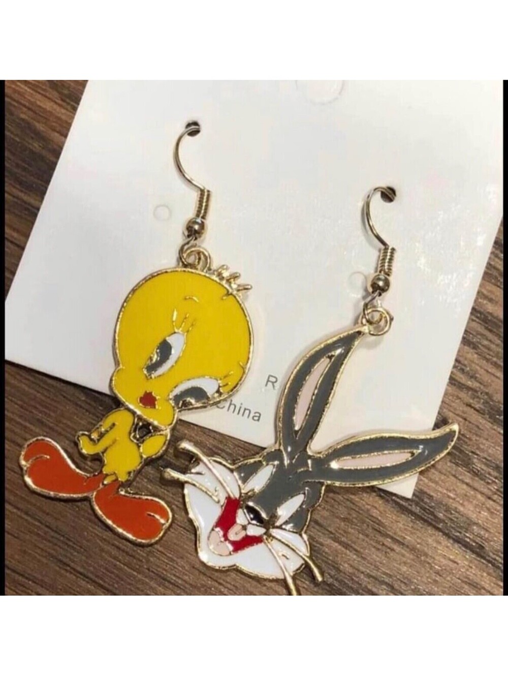 Looney Tunes Inspired Tweety Bird Bugs Bunny Dangle Hook Earrings Gift